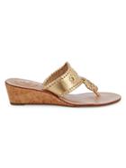 Jack Rogers Whipstitched Metallic Leather Mid-wedge Sandals