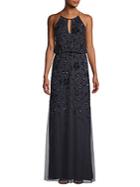 Adrianna Papell Halter Beaded Long Gown