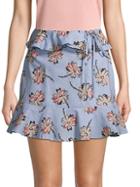 J.o.a. Floral Cotton Ruffled Mini Skirt