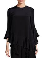 Alexis Barbara Stone Silk Asymmetrical Ruffle Top