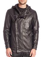 Diesel Black Gold Londolyn Military Leather Hooded Jacket