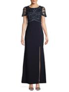 Adrianna Papell Embellished Mesh-sleeve Gown