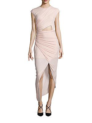 Halston Heritage Ruched Asymmetrical Jersey Dress