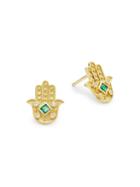 Amrapali Heritage 18k Gold Emerald & Diamond Hamsa Stud Earrings
