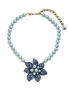 Heidi Daus Faux Pearl & Multi-color Rhinestone Flower Pendant Necklace