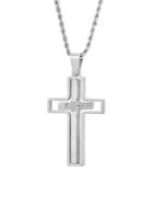 Anthony Jacobs Stainless Steel Rotating Cross Pendant Necklace
