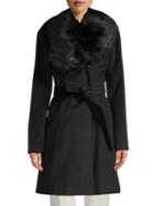 Karl Lagerfeld Paris Faux Fur-collar Wool-blend Coat