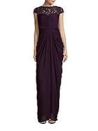 Adrianna Papell Scalloped Neckline Ruched Gown