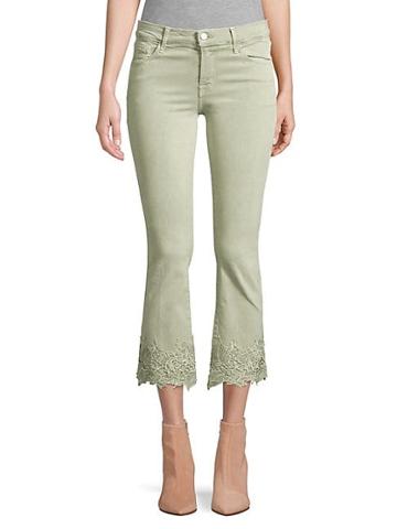 J Brand Selena Mid-rise Crop Bootcut Floral Lace Hem Jeans