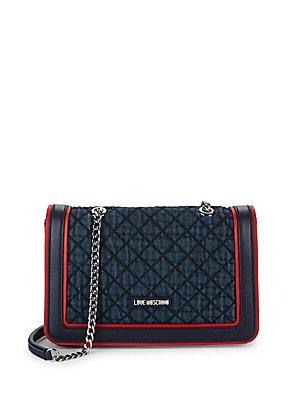 Love Moschino Denim & Faux Leather Shoulder Bag