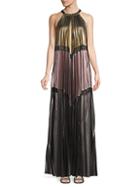 Bcbgmaxazria Alyson Pleated Metallic Maxi Dress