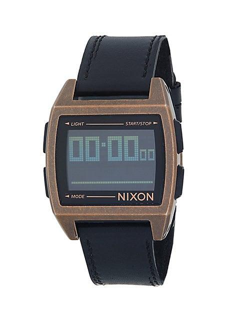 Nixon Stainless Steel & Leather-strap Digital Watch