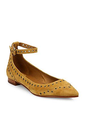 Frye Sienna Grommeted Suede Ankle-strap Flats