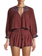 Free People Two-piece Cherry Bomb Cropped Top & Smocked High-rise Shorts Set