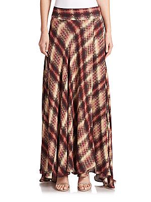 Haute Hippie Chevron Plaid Silk Maxi Skirt