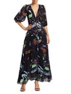 Tanya Taylor Ariela Burnout Striped Floral Stretch-silk Maxi Dress