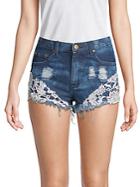 Saks Fifth Avenue Off 5th Floral Lace Denim Shorts