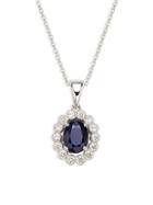 Effy 14k White Gold Sapphire & Diamond Oval Pendant Necklace
