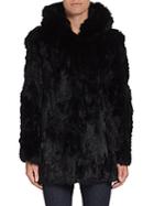 Adrienne Landau Hooded Rabbit Fur Coat