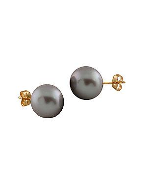 Masako Pearls 10-10.5mm Black Pearl & 14k Yellow Gold Stud Earrings