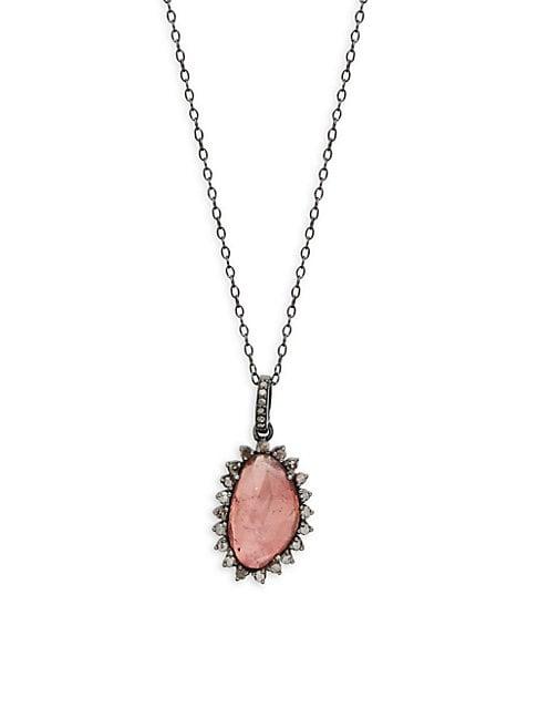 Adornia Fine Jewelry Elena Pink Tourmaline & Diamond Halo Pendant Necklace