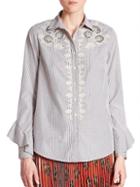 Suno Embroidered Button Front Cotton Shirt