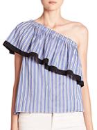 Milly Cotton & Silk One-shoulder Striped Top