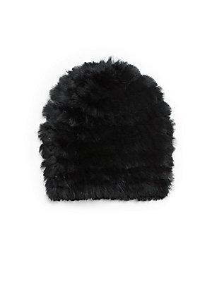 Saks Fifth Avenue Black Rabbit Fur Hat