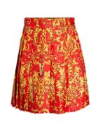 Versace Baroque-print Pleated Silk Skirt