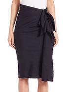 Carolina Herrera Pinstripe Side-drape Wool Skirt