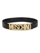 Moschino Logo Plate Pebbled Leather Belt