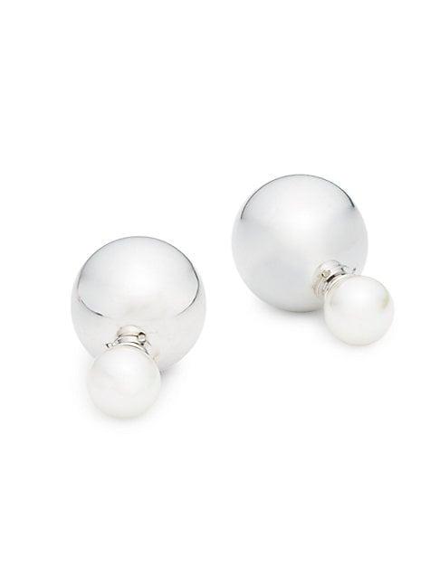 Majorica Silvertone & Organic Man-made Pearl Ball Stud Earrings