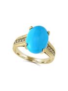 Effy 14k Gold Oval Turquoise & Diamond Embossed Ring