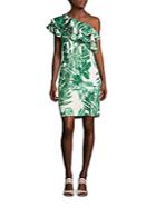 Alexia Admor Foliage-printed Asymmetric-neck Dress