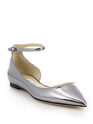 Jimmy Choo Lucy Metallic Leather Ankle-strap Flats