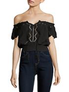Astr The Label Reyna Embroidered Off-the-shoulder Top