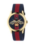 Gucci Bee Goldtone Stainless Steel And Striped Nylon Strap Watch