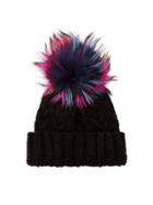 Adrienne Landau Multicolored Fox Fur Pom-pom Beanie