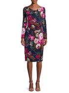 David Meister Floral-print Long-sleeve Dress
