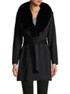 Sofia Cashmere Fox Fur-collar Wool & Cashmere Belted Coat
