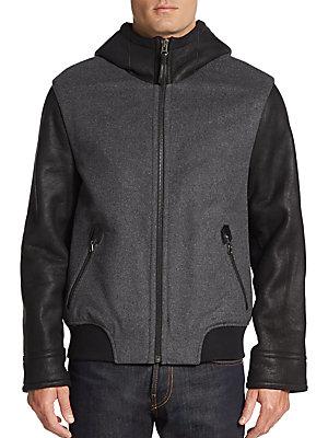 Mackage Leather Accented Sheepskin Wool-blend Jacket