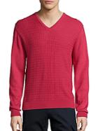 Saks Fifth Avenue Collection Jacquard V-neck Wool & Silk Sweater