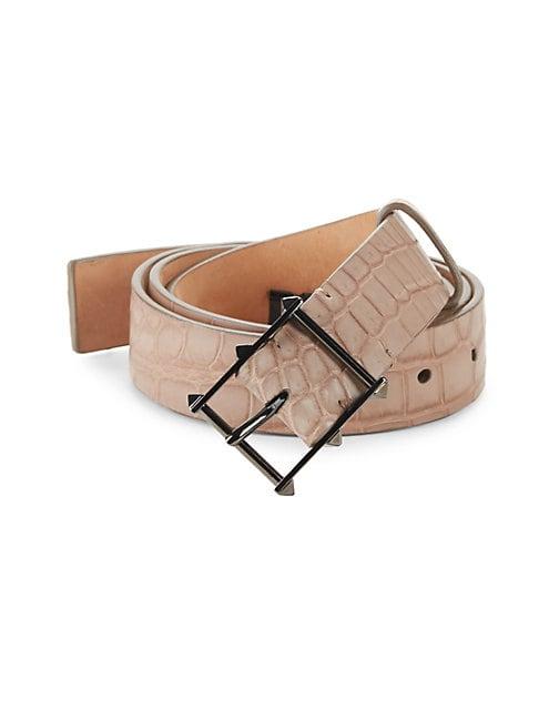 Valentino Garavani Rockstud Croc-embossed Leather Belt