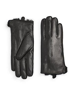 Saks Fifth Avenue Rabbit Fur-trimmed Leather Texting Gloves