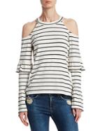 Red Haute Tiered Striped Cold-shoulder Top