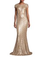 Badgley Mischka Sequin Lace Inset Gown