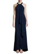 Calvin Klein Solid Ruffle-front Gown