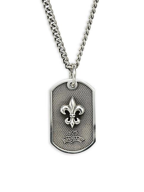 King Baby Studio Sterling Silver Fleur-de-lis Dog Tag Small Pendant Necklace