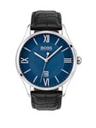 Hugo Boss Governor Stainless Steel Textured Leather-strap Watch