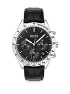 Boss Hugo Boss Talent Stainless Steel & Black Chronograph Leather Strap Watch